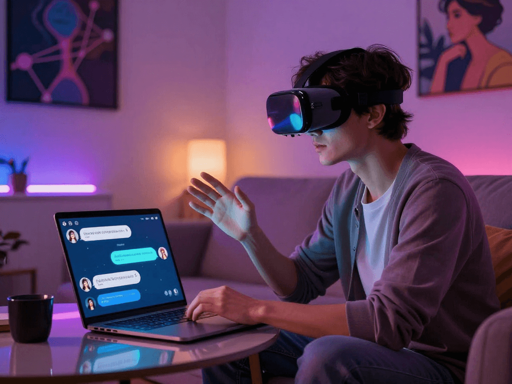 Engaging ai porn chat experience in a modern digital setting with avatars.