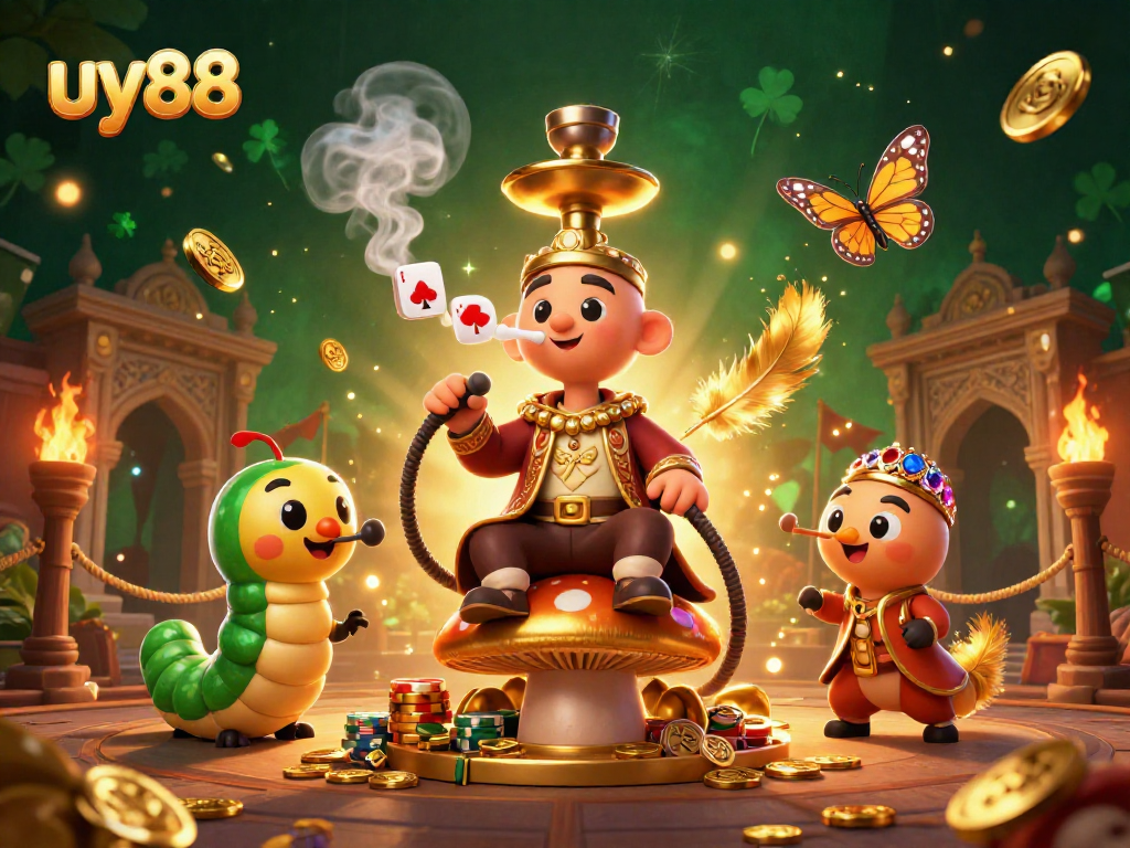 Witness the uy88 experience with an extravagant 3D illustration, showcasing gambling fun and rich gameplay dynamics.