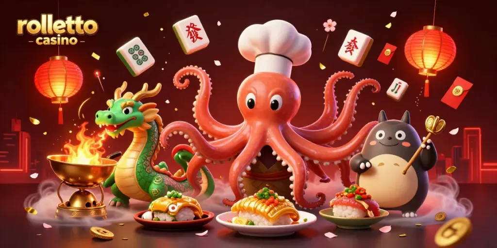 Engage with rolletto casino in a vibrant 3D illustration of an interactive gaming scene with fantasy elements.