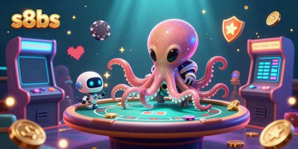 S8bs reveals a vibrant undersea casino scene featuring an octopus and robot playing poker.