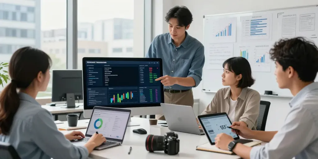 Diverse team collaborating in a modern workspace focused on strategies for instant indexing.