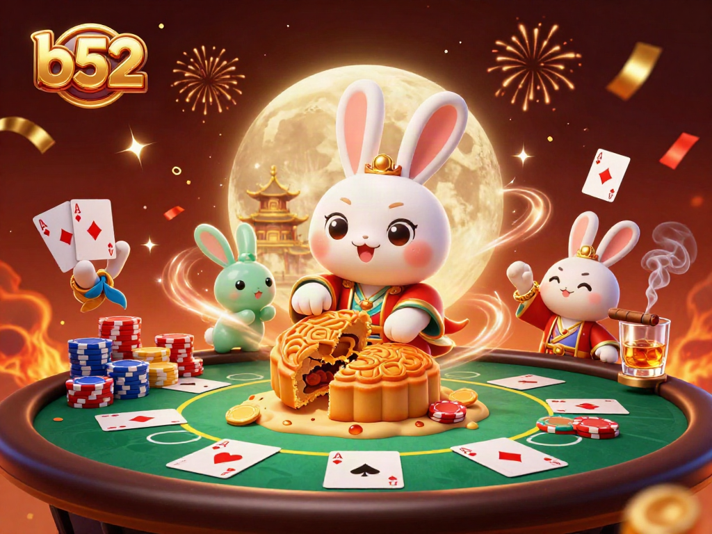 Experience thrilling poker moments with b52 as the moon rabbit cracks open mooncakes revealing poker chips.