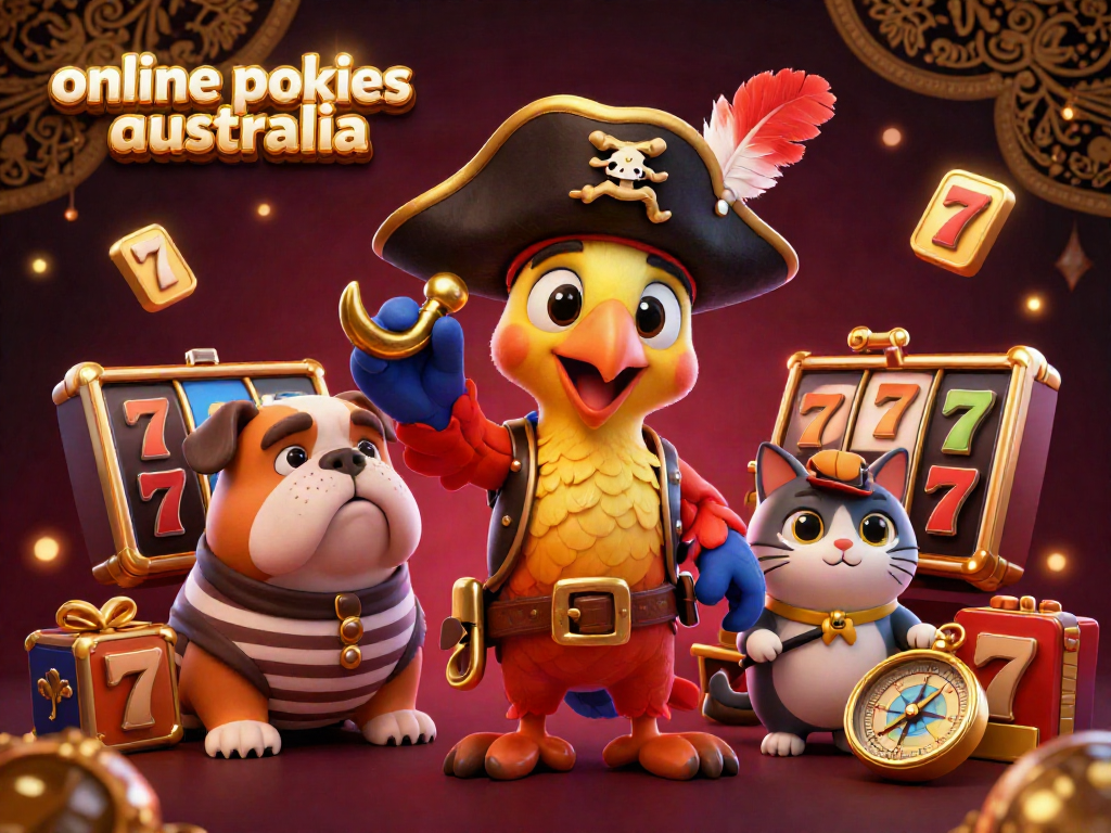 Experience thrilling gameplay with online pokies australia, featuring a parrot captain and lively casino elements.