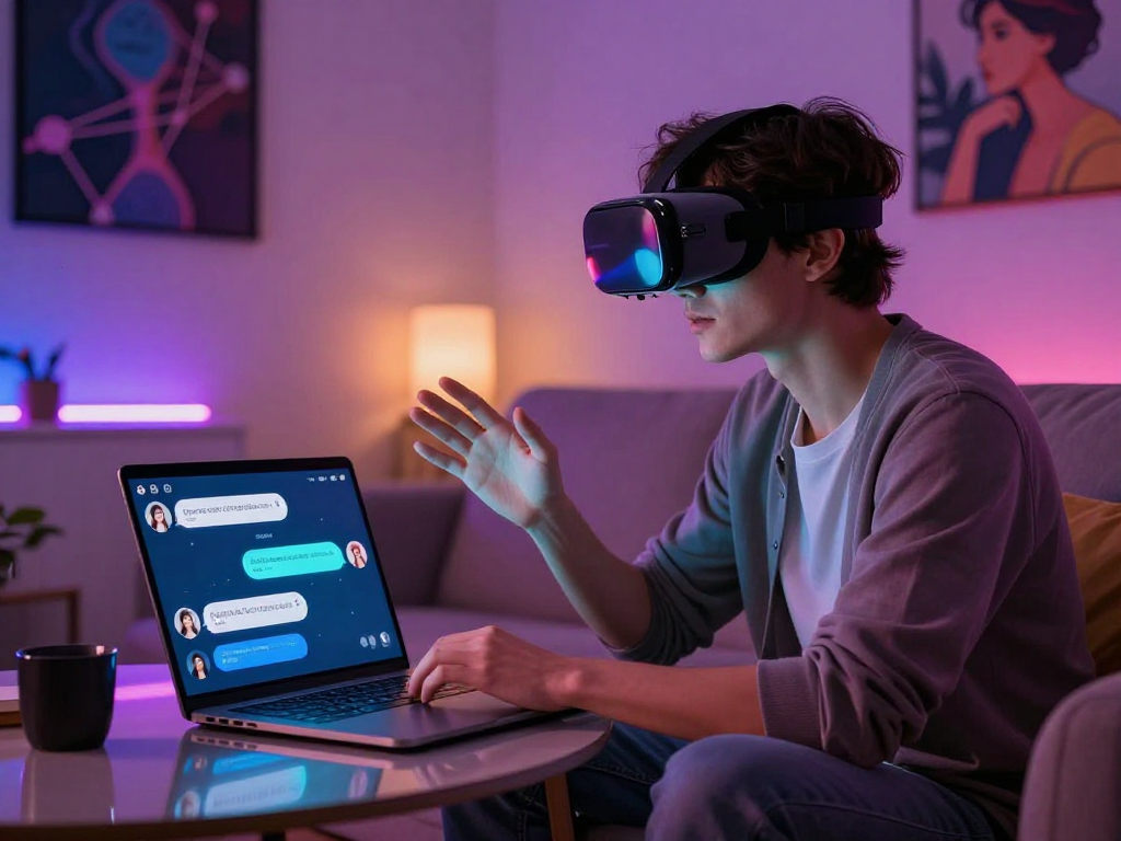 Engaging ai porn chat experience in a modern digital setting with avatars.