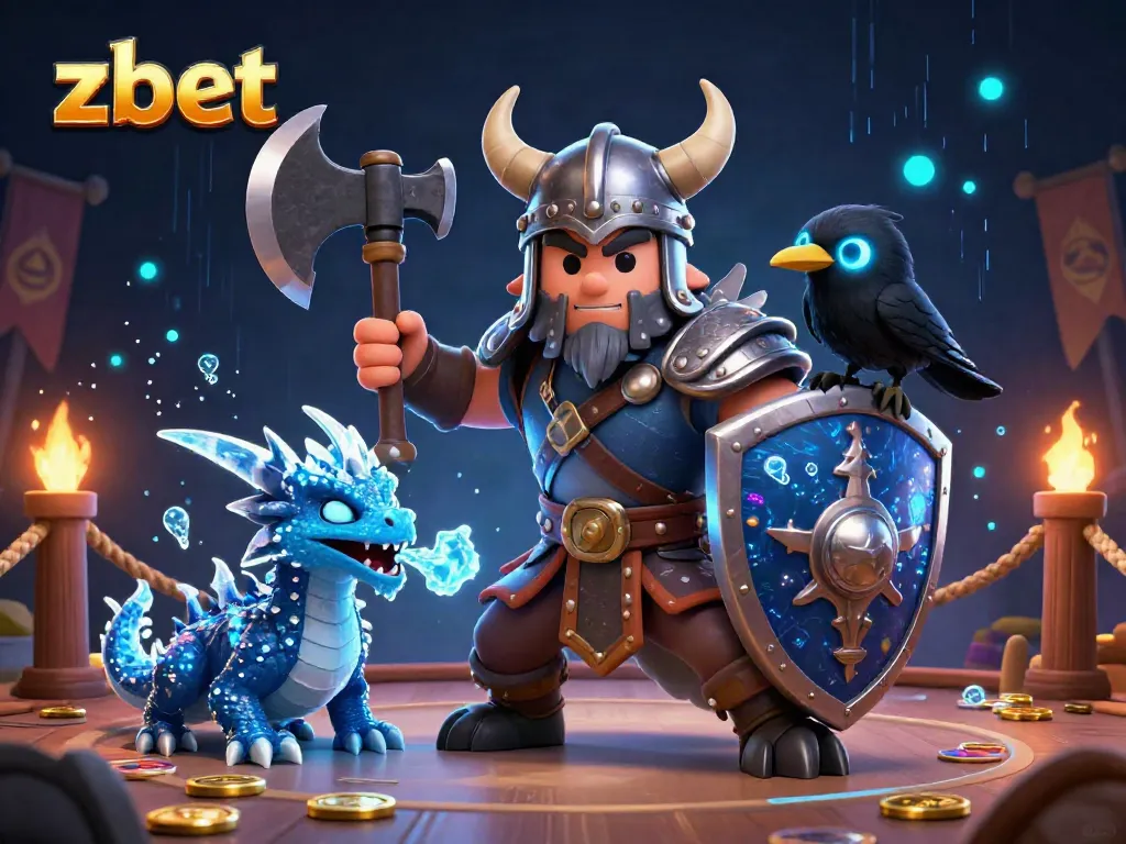 Win big with zbet as a Viking wolf warrior fights alongside a fierce dragon in an online casino arena.