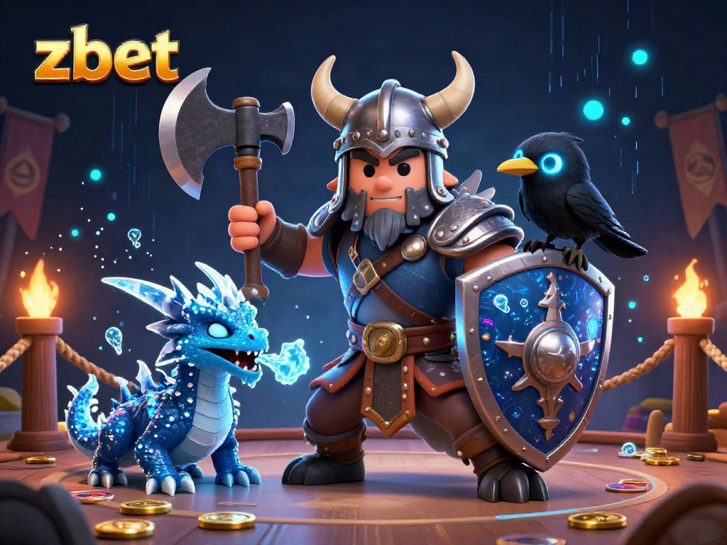 Win big with zbet as a Viking wolf warrior fights alongside a fierce dragon in an online casino arena.