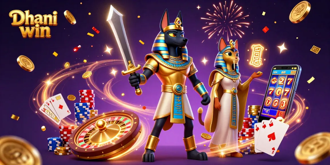 Dhani win: Engage in thrilling lottery games and slots with vibrant animated elements and Egyptian themes.